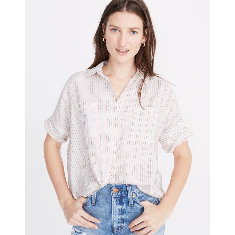 Madewell Courier Shirt in Stitched Rainbow Stripe XS Short Sleeves L1552